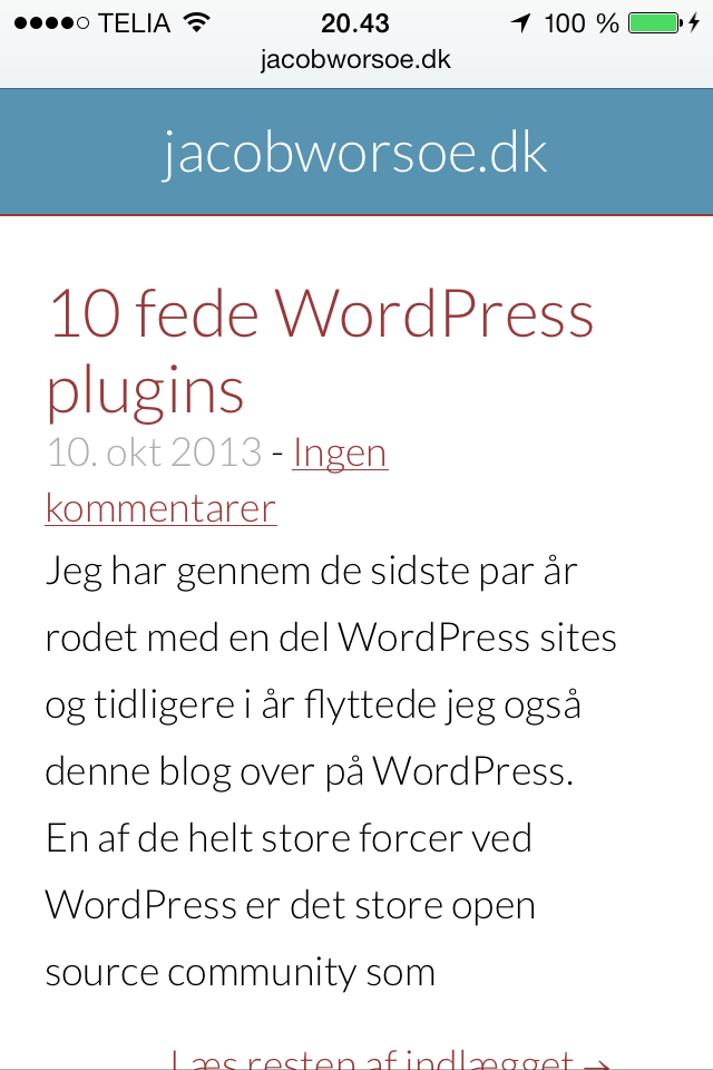 Websitet på en iPhone med en bredde på 320px.