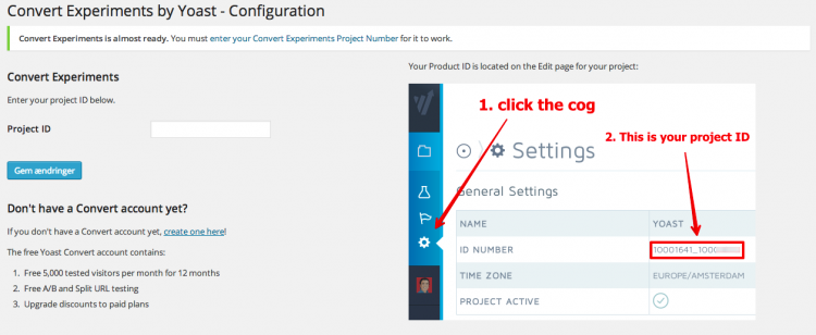 Sammenkobling af Wordpress og Convert Experiments.