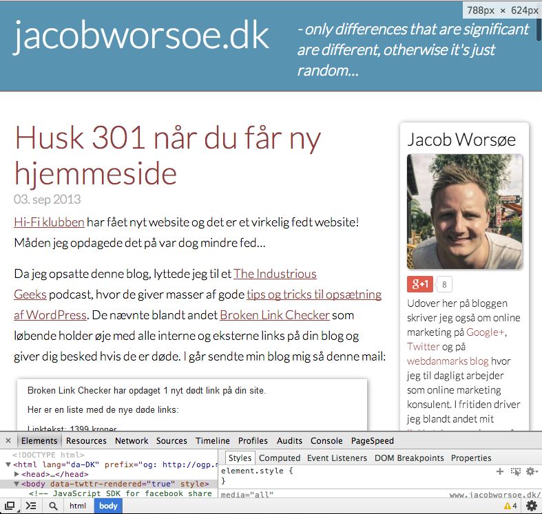 Ved 788px begynder designet at se lidt klemt ud.