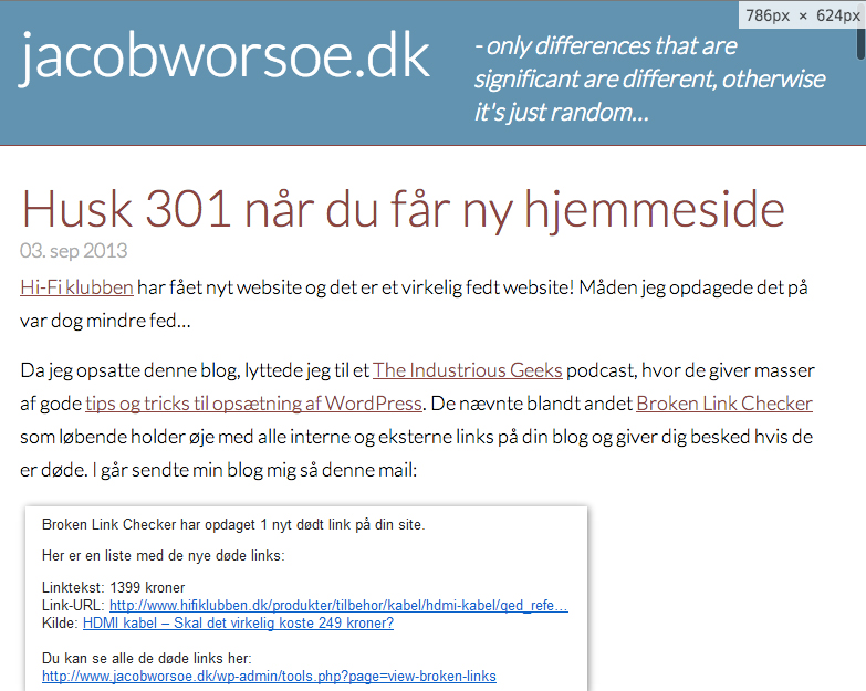 Websitet med en kolonne.