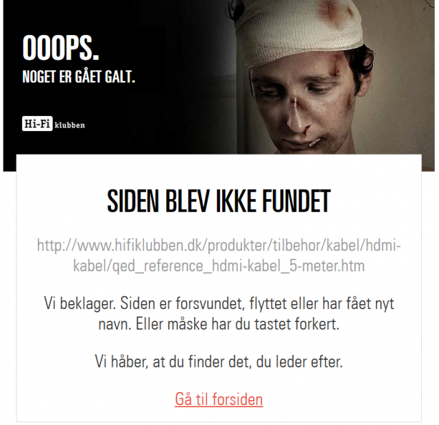 Den gamle URL giver nu bare en fejlside.